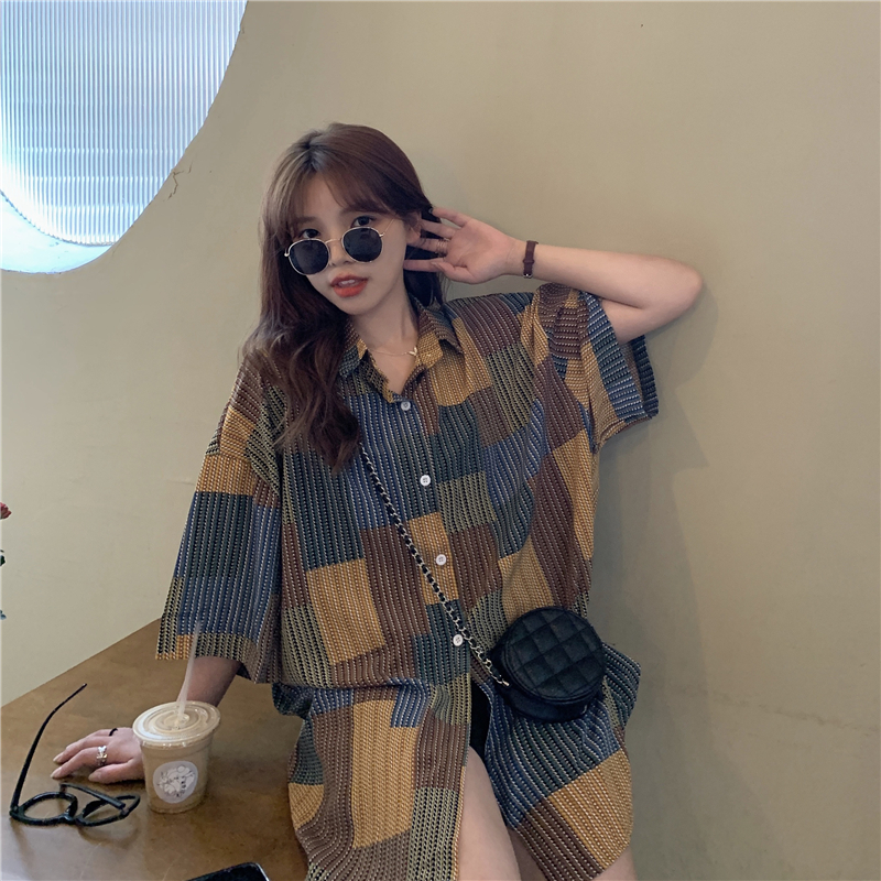 NRVP Áo Sơ Mi Nữ Tay Ngắn Dáng Rộng Kiểu Hàn Quốc Thời Trang Mùa Thu 2021
