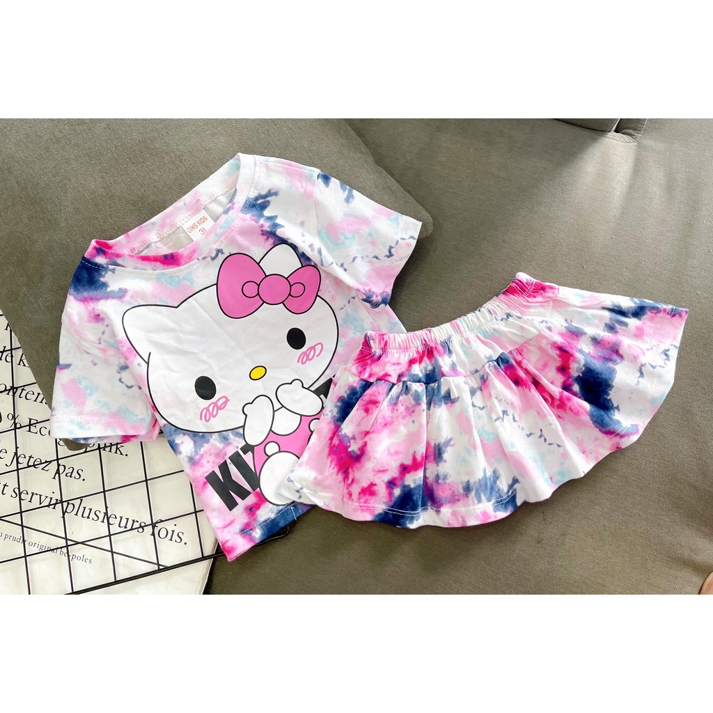 Đồ bộ bé gái, Bộ quần giả váy cho bé gái mặc nhà đi học từ 8-25kg chất cotton hàng xuất mềm mịn mát
