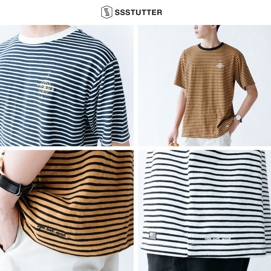 Áo phông Unisex tay ngắn họa tiết kẻ sọc ngang SSStutter vải dệt thoi vân chéo 3 màu Dial Tee | BigBuy360 - bigbuy360.vn