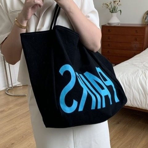 Túi Xách Canvas Cỡ Lớn In Chữ Phong Cách Hàn Quốc Thời Trang Cho Nữ