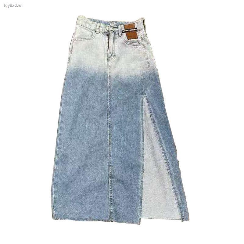 ✟denim skirt female 2021 summer new style gradient fashion split hip mid-length and thin high-waist [issued on April 26]