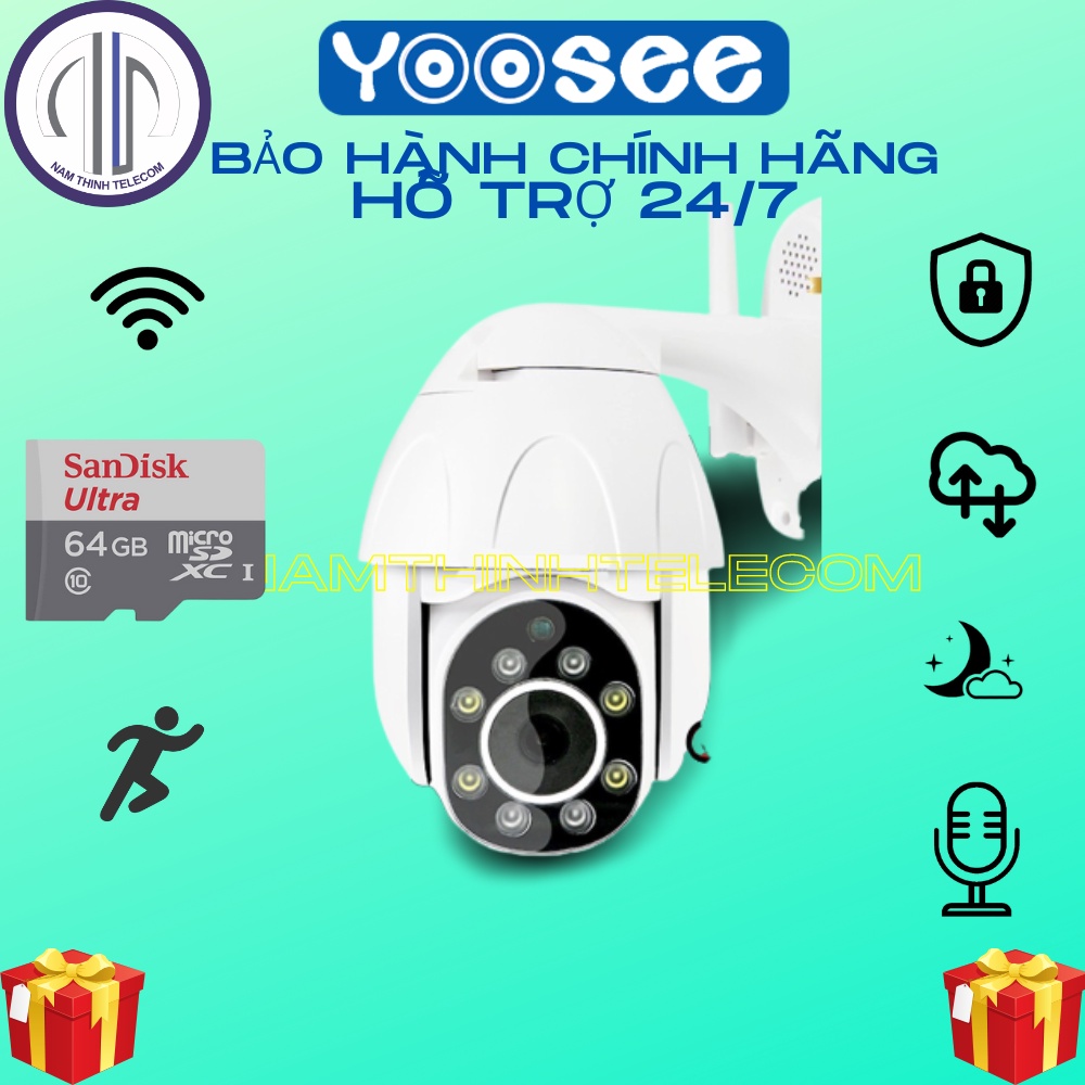 Camera YOOSEE ngoài trời xoay 360 độ, đàm thoại 2 chiều, ban đêm có màu