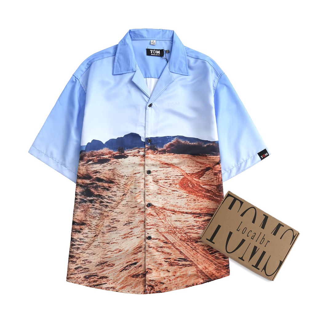 Áo Sơ Mi TÓM Nam/Nữ Fullbox, vải lụa thoáng mát, không nhăn, form regulafit, áo sơ mi tay ngắn họa tiết DESERT.