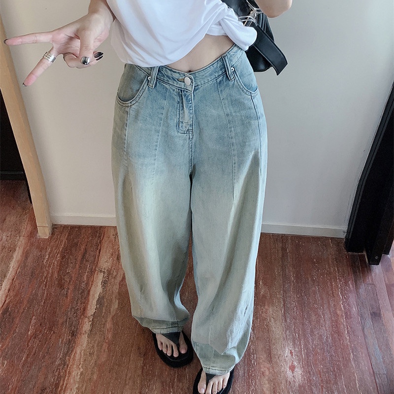 Quần Jean Ống Suông Rộng Phối Màu Gradient Cá Tính Thời Trang