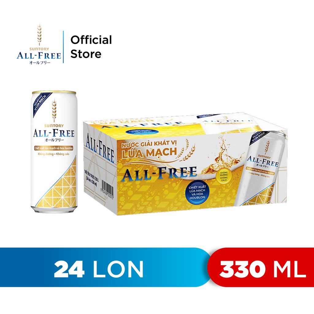 Thùng 24 lon nước giải khát vị lúa mạch Suntory All-Free (330ml/lon)