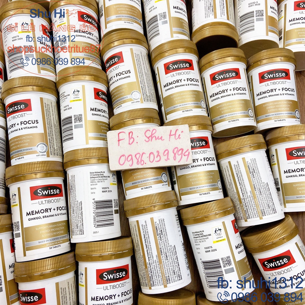 Viên uống bổ não, hỗ trợ cải thiện trí nhớ và sự tập trung swisse ultiboost memory focus 50 viên úc
