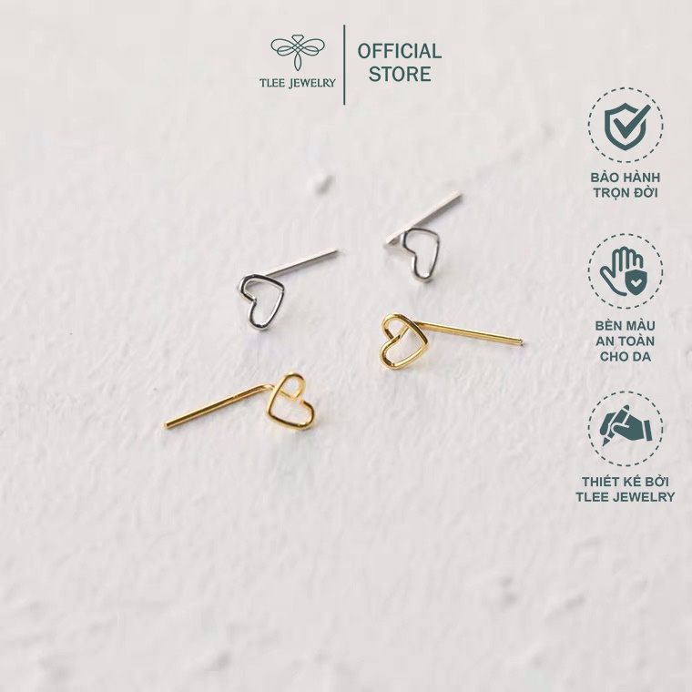 Khuyên tai bạc TLEE tim rỗng dáng cài basic TleeJewelry B0165