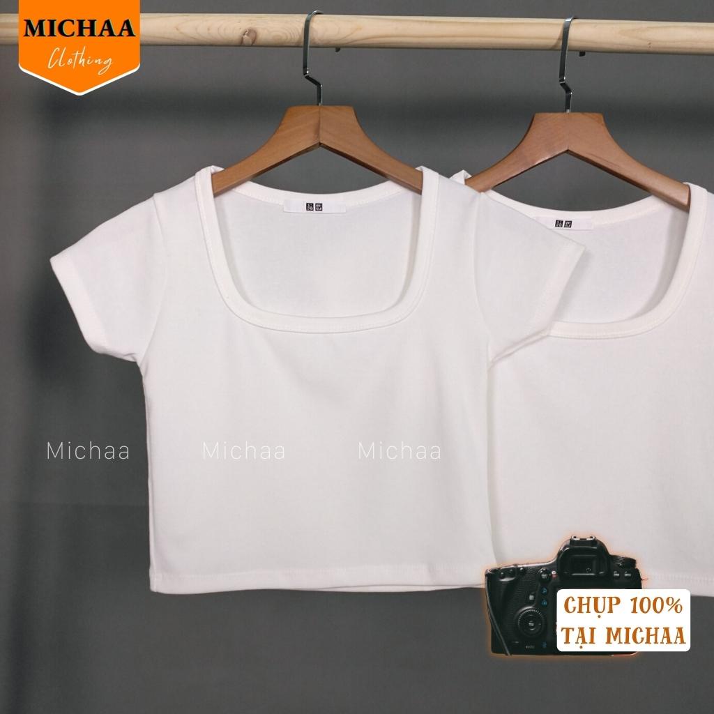 Áo Croptop TRƠN CỔ VUÔNG Nữ Phong Cách Thể Thao Basic Chất Thun Borip - MICHAA
