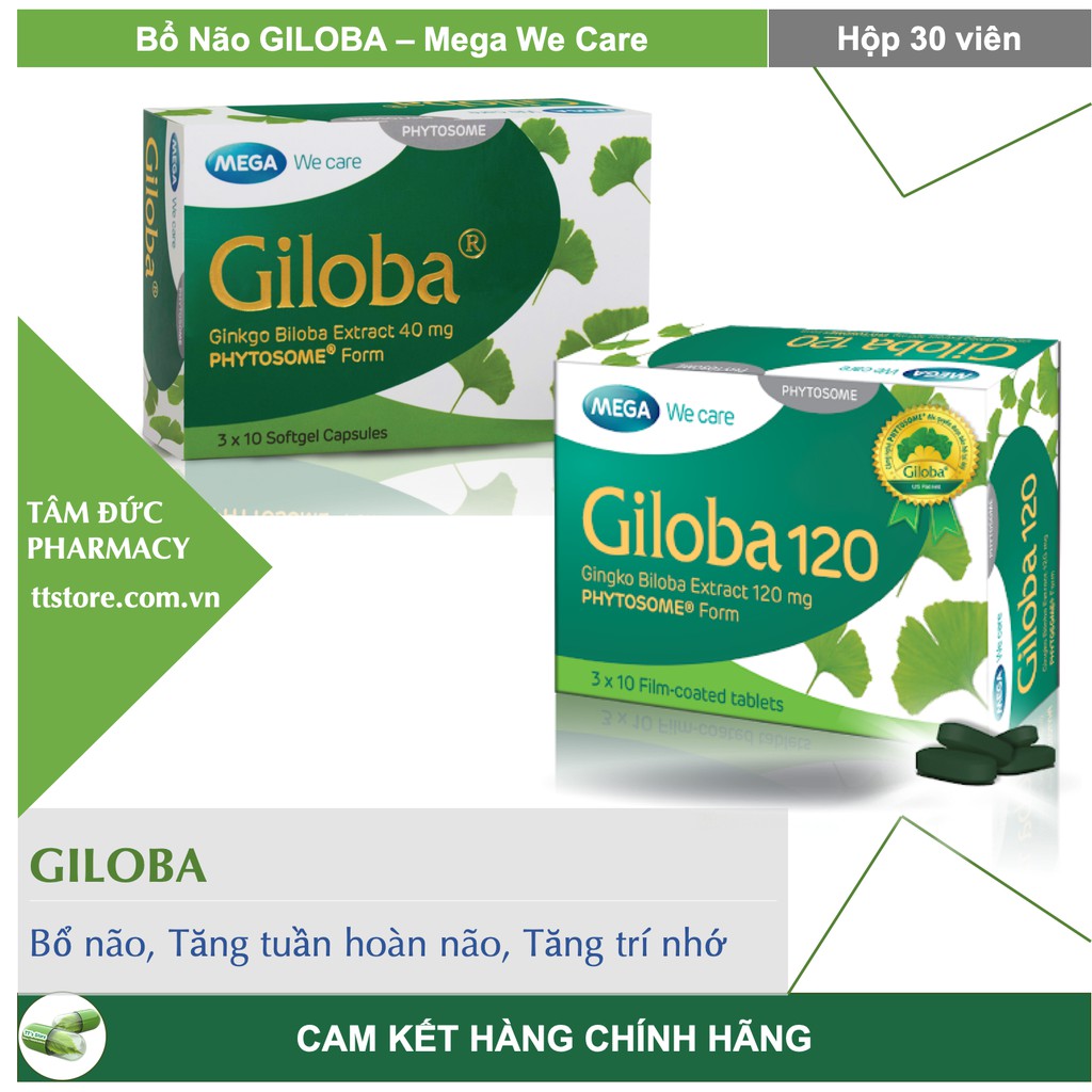 GILOBA 40 - GILOBA 120 [Hộp 30 viên] Mega We Care - Cao lá bạch quả Ginkgo giloba, Bổ não, Tăng trí nhớ