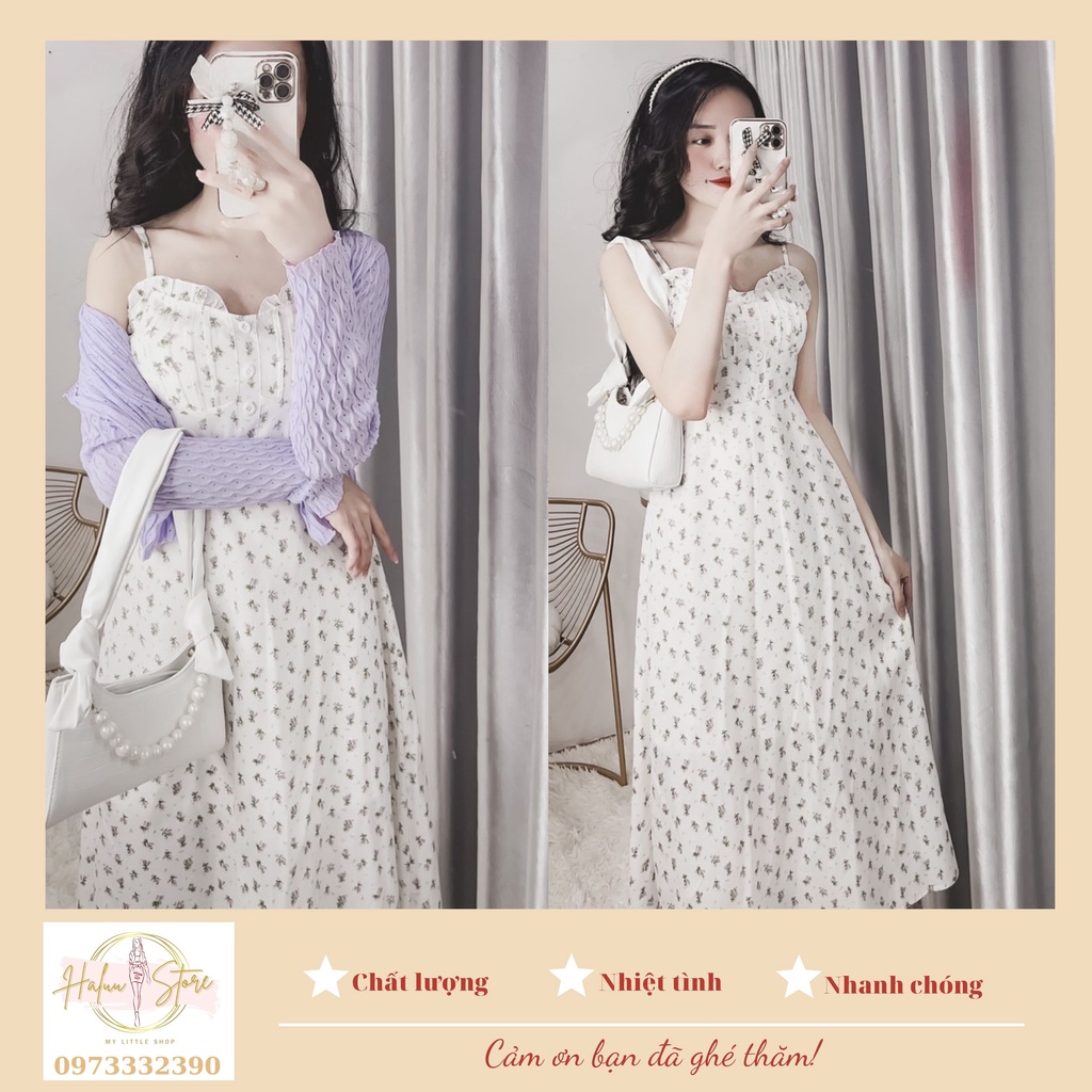 Váy Hai dây Hoa Nhí  / Áo Khoác Cardigan Mỏng HT21 HaLuu Store Phù hợp Cho Nữ