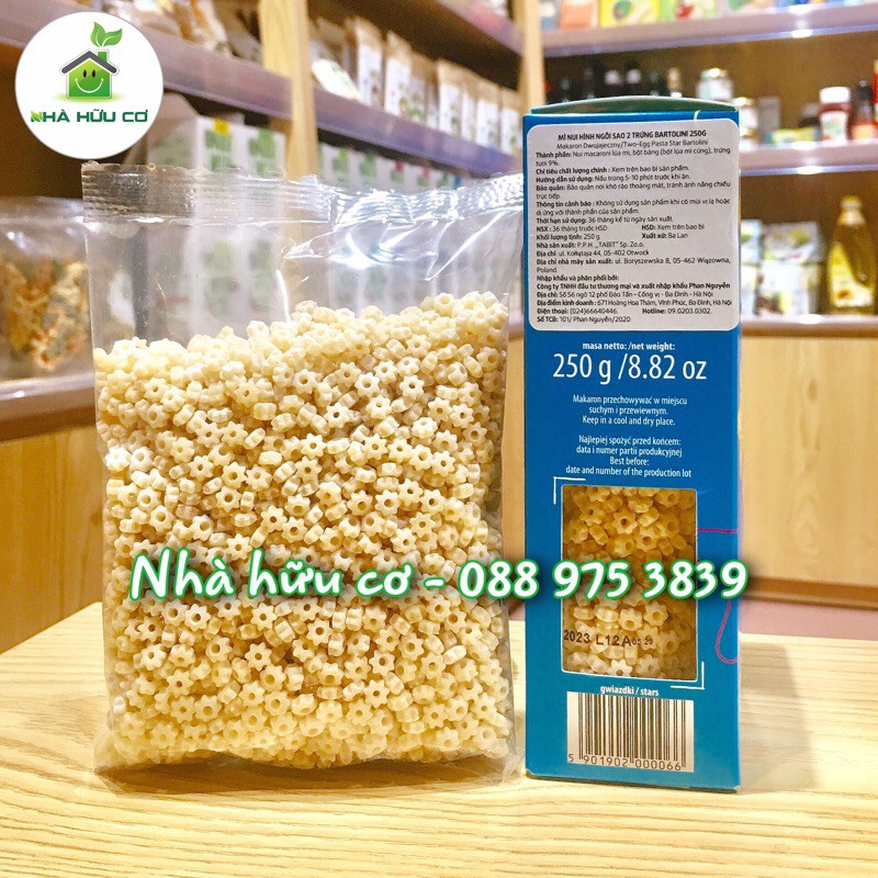Nui hình ngôi sao - Nui hữu cơ loại 2 trứng BARTOLINI - Date: 23/10/2024 - Nhà Hữu Cơ