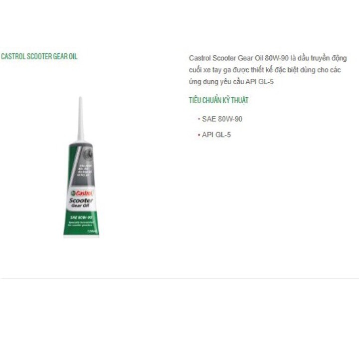 NHỚT HỘP SỐ XE TAY GA CASTROL 80W90-120ml