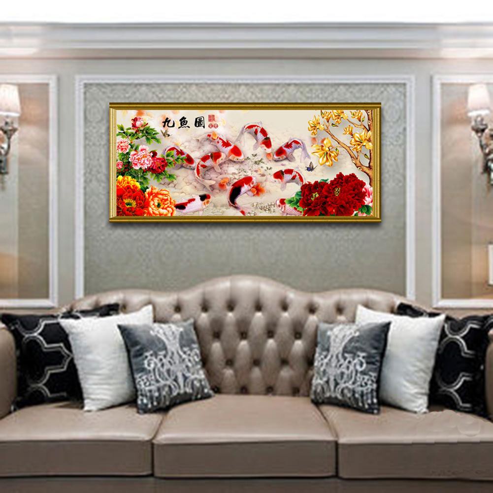 Set tranh đính đá 5D DIY hình cá phối hoa mẫu đơn độc đáo trang trí nhà