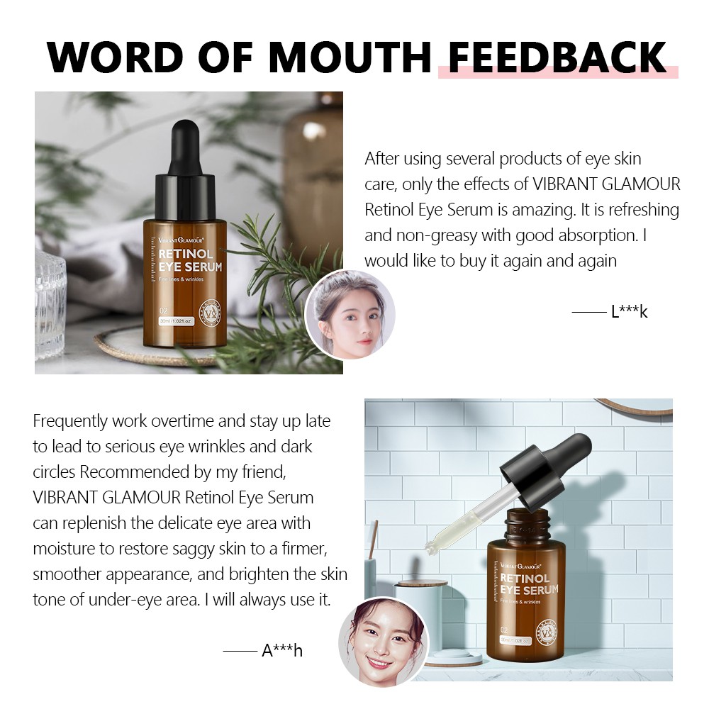 Serum dưỡng da mắt Vibrant GLAMOUR bổ sung Collagen Vitamin A hoạt tính dưỡng ẩm làm trắng da chống lão hóa 30ml