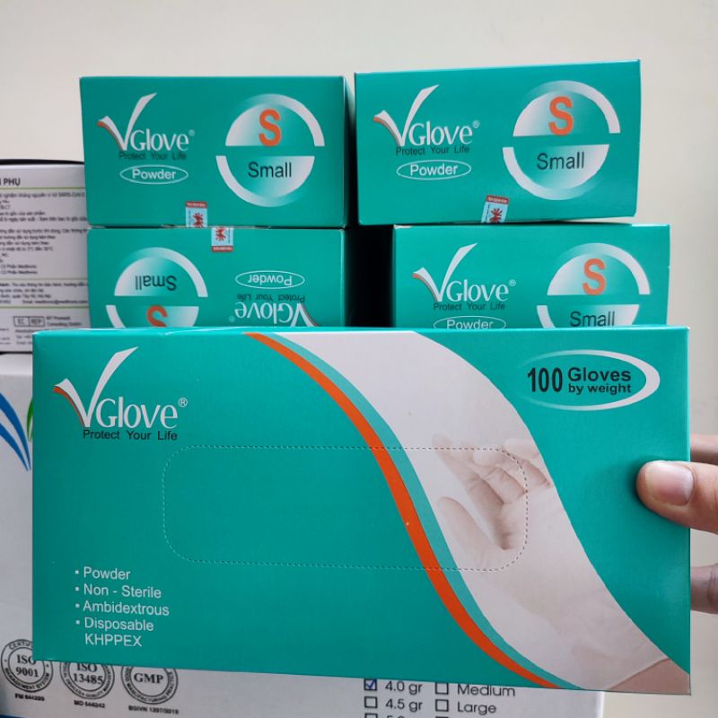 Găng Tay Y Tế Vglove Latex Không Bột Màu Trắng - Bao Tay Có Bột Vglove Khải Hoàn Màu Trắng