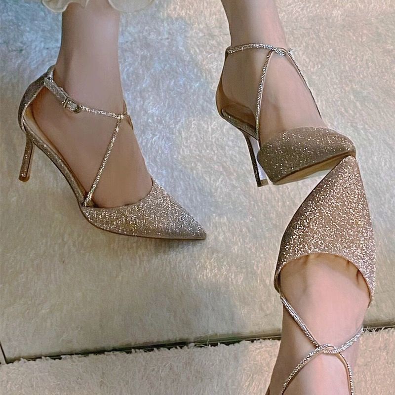 Giày Cao Gót Mũi Nhọn Đính Đá Pha Lê Thời Trang Xuân Hè Mới 2022