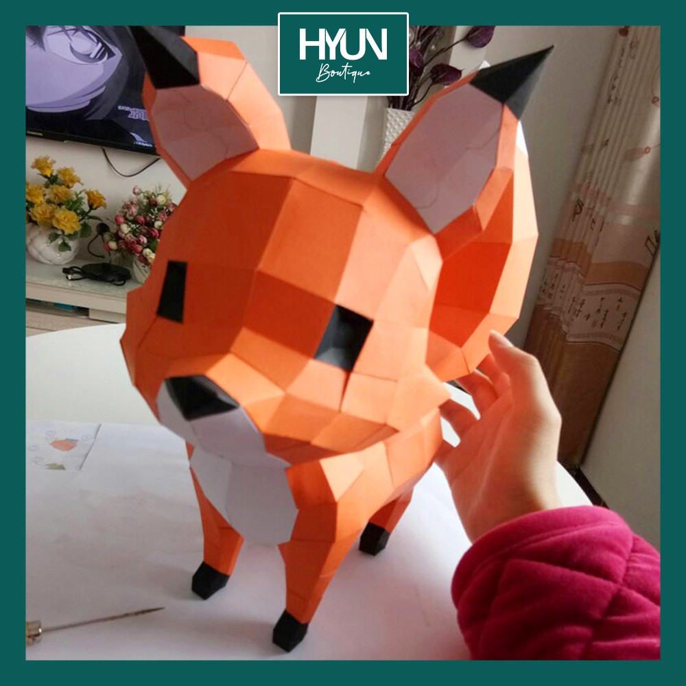 Bộ Mô Hình Giấy Tự Làm Baby Fox Dễ Thương Papercraft 3D - Trang trí- DIY -Hyun Boutique