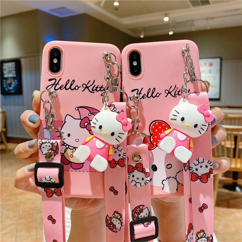 Ốp Điện Thoại Dẻo Họa Tiết Hoạt Hình Hello Kitty Kèm Búp Bê + Dây Đeo + Giá Đỡ Cho Xiaomi Mi 5x 6x 9t Pro 9 10 Pro A1 A2 Lite A3 Cc9E