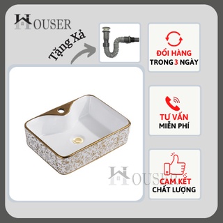 [ Lavabo Đặt Bàn Vuông Hoa Văn Vàng ] - Cao Cấp Giá Rẻ