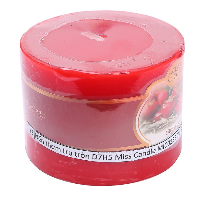 Nến thơm trụ tròn D7H5 Miss Candle MIC0253 7 x 5 cm (Đỏ, hương dâu tây)
