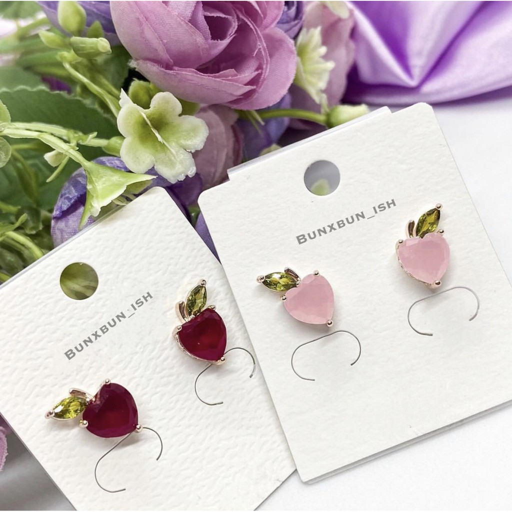 Khuyên Tai Thời Trang Hình Quả Táo Đá Đỏ Và Hồng | the apple earrings
