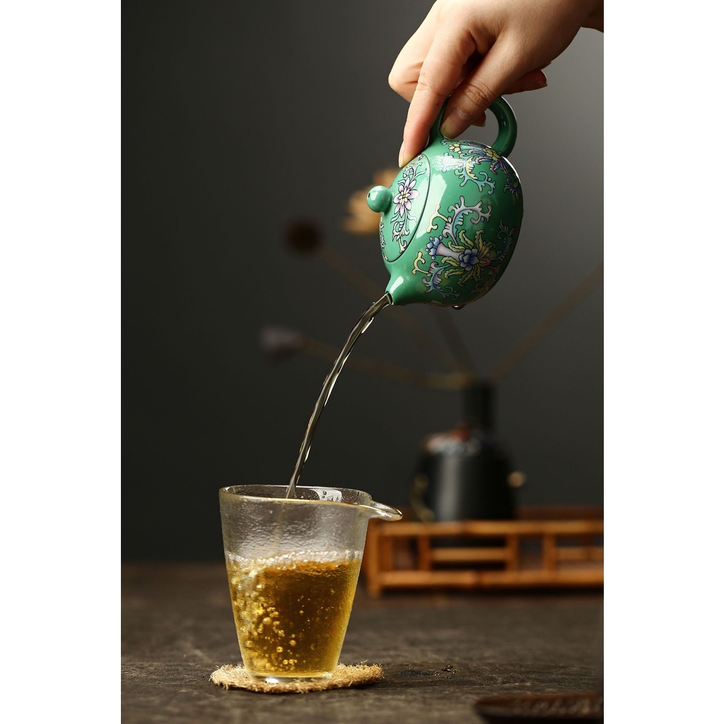 Ấm Tử Sa Nghi Hưng Tây Thi Pháp Lam 200 ml (Đáy Tào Thanh, Lọc Tổ Ong)