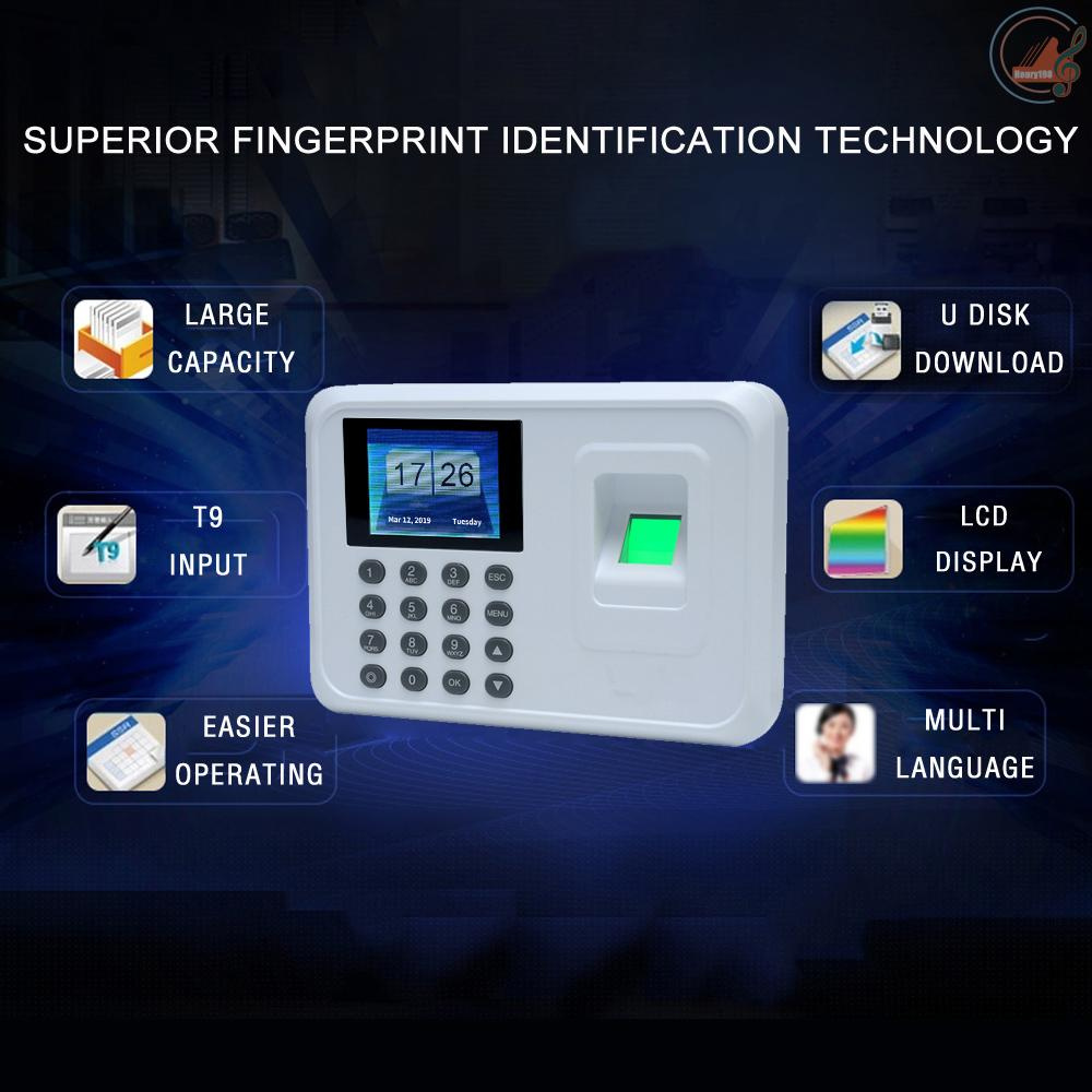 Intelligent Biometric Fingerprint Password Attendance Machine Employee Checking-in Recorder 2.4 inch TFT LCD Screen DC 5V Time Attendance Clock