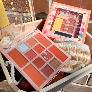 Phấn mắt Kiss Beauty Sweet Peach gồm 8 ô màu mắt & 4 ô má hồng