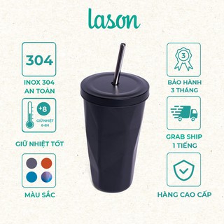 Cốc giữ nhiệt inox có ống hút Lason, đựng nước, trà hoa quả, an toàn