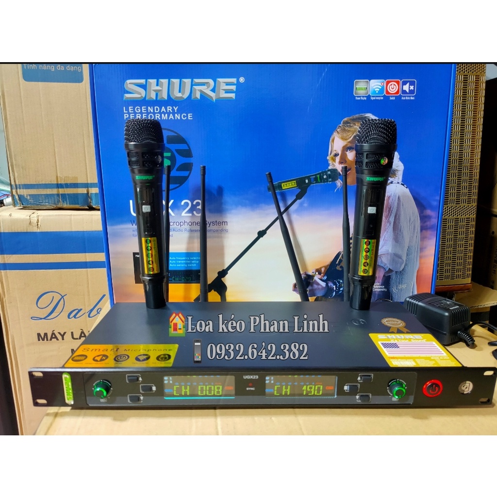 Micro Không Dây SHURE UGX 23 Dò Sóng Chỉnh Tần Số Hiện Đại. Dòng Karaoke Cao Cấp Quán Hát.