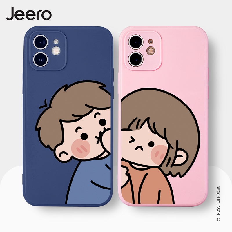 Ốp điện thoại JEERO chống bẩn ngộ nghĩnh chống sốc hoạt hình cặp đôi dễ thương đẹp silicon mềm Cho iPhone 13 12 11 Pro Max SE 2020 X XR XS 8 7 ip 6S 6 Plus kute HFE705