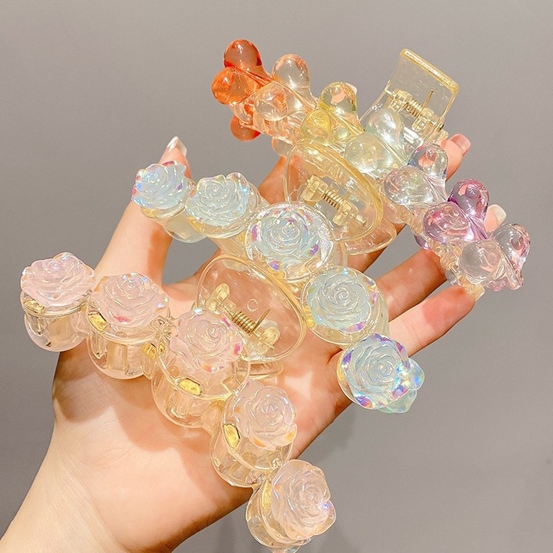 Kẹp Tóc Trong Suốt Hình Hoa Hồng Cỡ Lớn Bằng Acrylic Đơn Giản Thời Trang Hàn Quốc