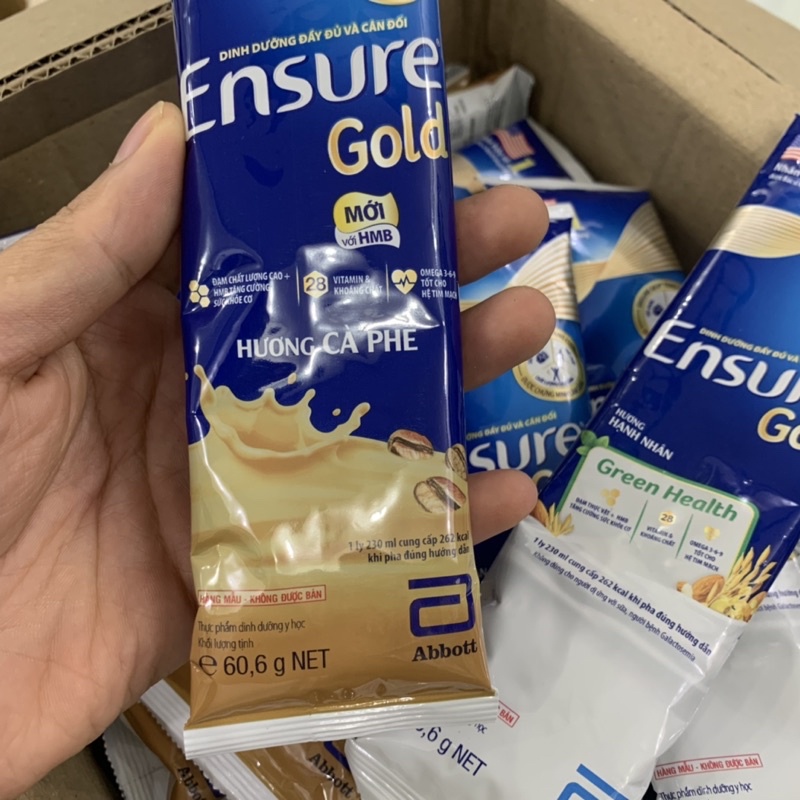 Combo 10 gói , 30 gói sữa Ensure Gold hạnh nhân, vani, cafe dạng gói 60,6g _abbott