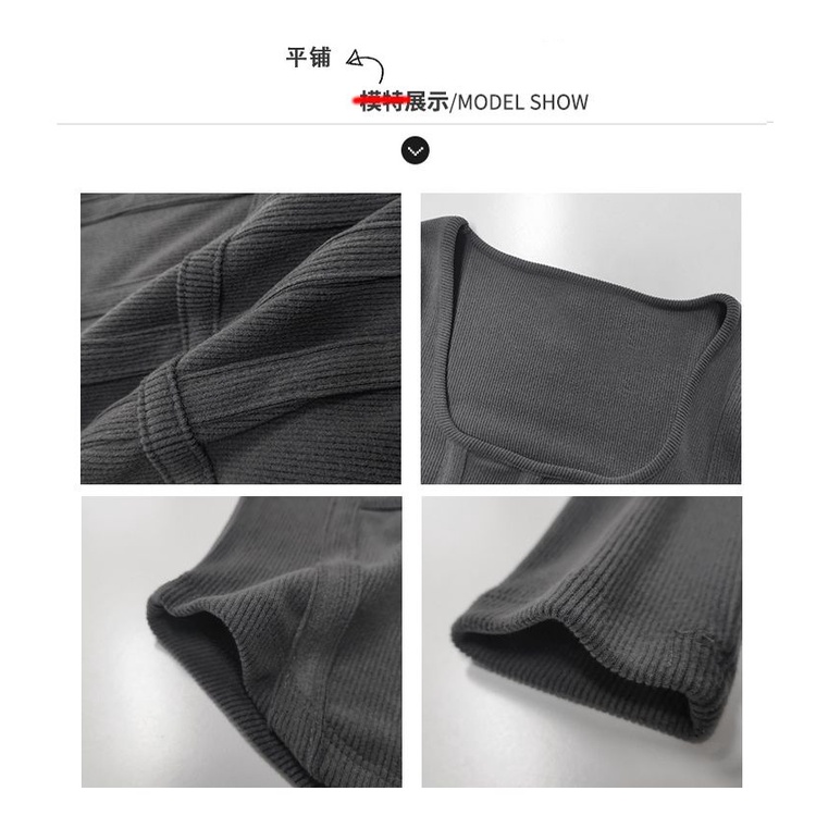 Áo Croptop Dài Tay Cổ Vuông Màu Sắc Đơn Giản Cho Nữ