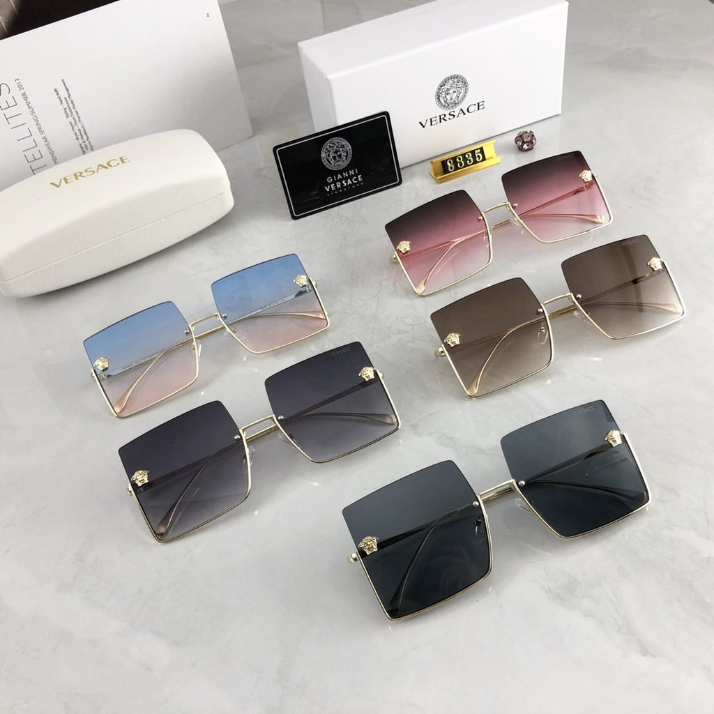 Versace 2021 Mới Thời trang Hàn Quốc Khung lớn Màu phim Kính râm Nam và Nữ Xu hướng Cặp đôi Đường phố Chụp Trăm Phù hợp Trang trí Thời trang Du lịch Kỳ nghỉ Chống tia cực tím Kính râm đi biển