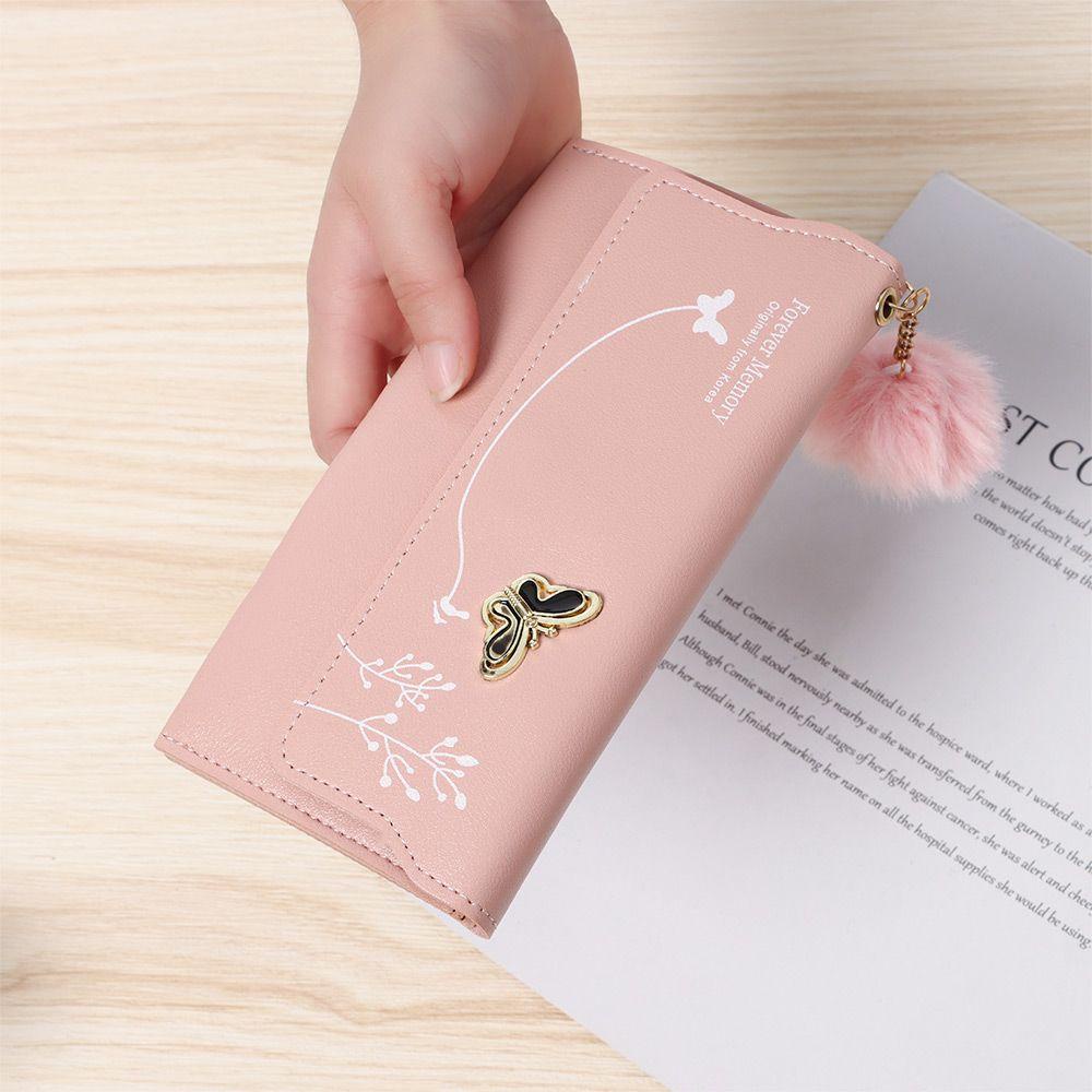 Ví Da Pu Cầm Tay Đính Bóng Lông Và Con Bướm Thời Trang