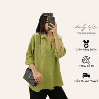Áo sơ mi nữ dài tay Linly Store chất đũi xước form dài rộng A-SM1