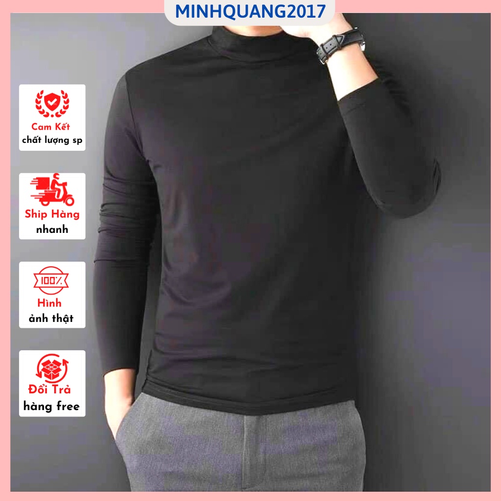 Áo Thun Giữ Nhiệt Nam Cổ Cao, Áo Thun lót Nỉ Nam Cổ 3 Phân Siêu Ấm Áp, Áo Nỉ Giữ Nhiệt Dài Tay Cổ Lọ, Áo Thun Nam Lót