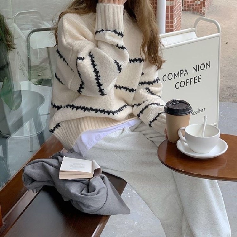 Áo len MieMi kiểu dáng basic phối kẻ ngang vải Quảng Châu dày dặn thời trang ulzzang Hàn Quốc | BigBuy360 - bigbuy360.vn