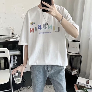 Áo Thun Tay Ngắn Dáng Rộng In Chữ Màu Cầu Vồng Thời Trang Mùa Hè 2021 Cho Nam