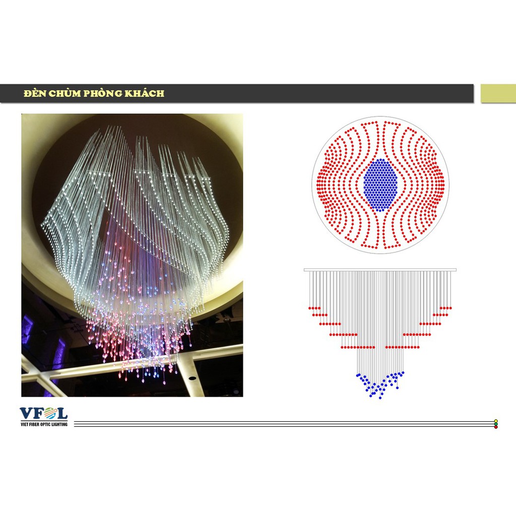 Đèn chùm sợi quang, đèn chùm pha lê phòng khách, phòng ngủ - Mẫu 2