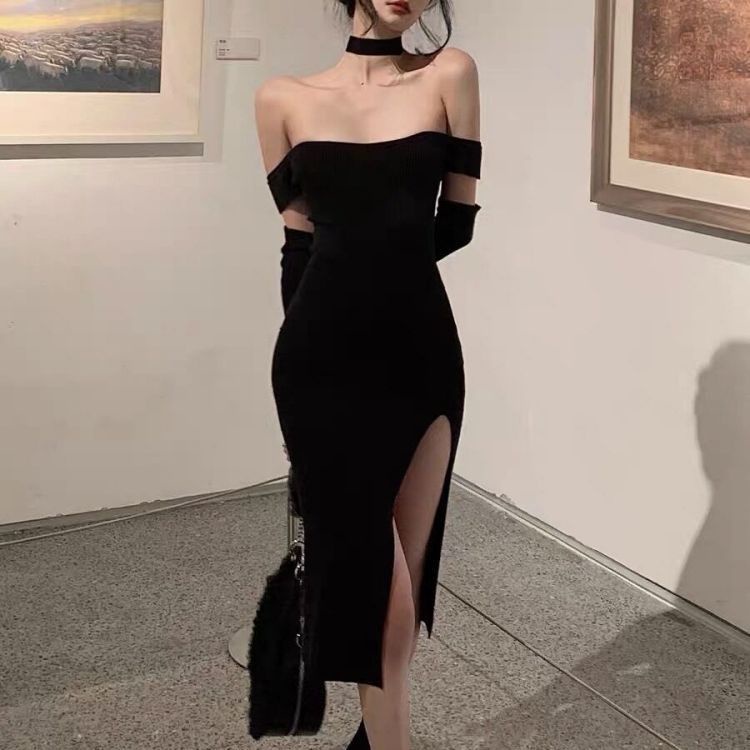 Đầm Dự Tiệc Hở Lưng Màu Đen Phong Cách Quyến Rũ
