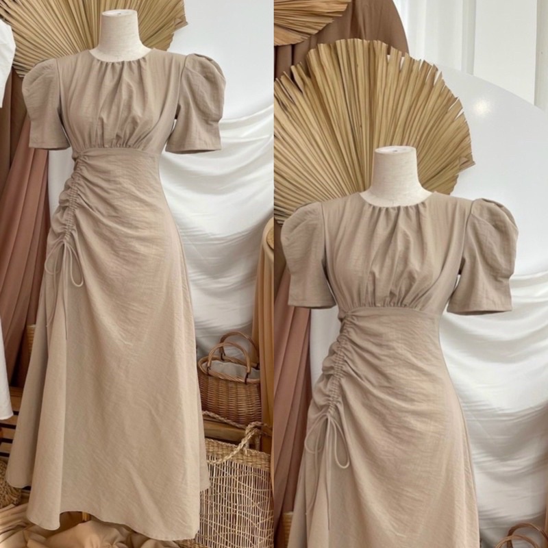 Đầm rút dây eo, tay bo phồng dáng dài, đi chơi, dự tiệc, công sở đi làm