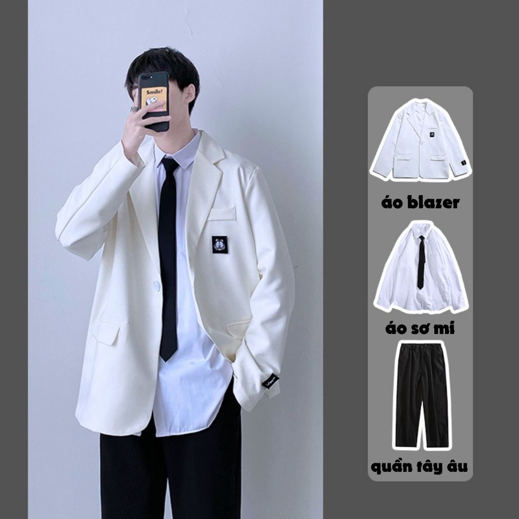 Áo blazer nam dài tay áo khoác form rộng SANVADIO 2 màu đen, trắng dễ phối đồ phong cách Hàn Quốc AD09 | BigBuy360 - bigbuy360.vn