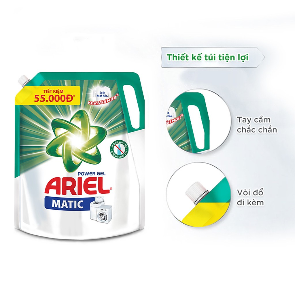 Nước Giặt Ariel Túi Sạch nhanh 3,5kg/ Giữ màu 3,2kg/ Downy 3.2kg