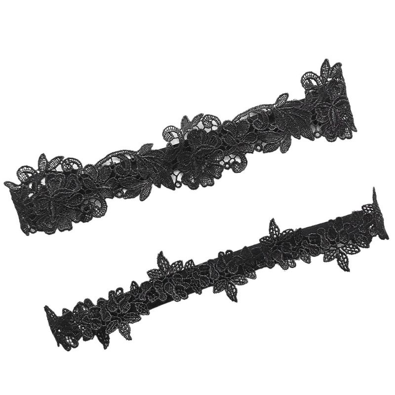 Set 2 Vòng Ren Đeo Đùi Màu Trắng / Đen Thêu Hoa Dành Cho Cô Dâu