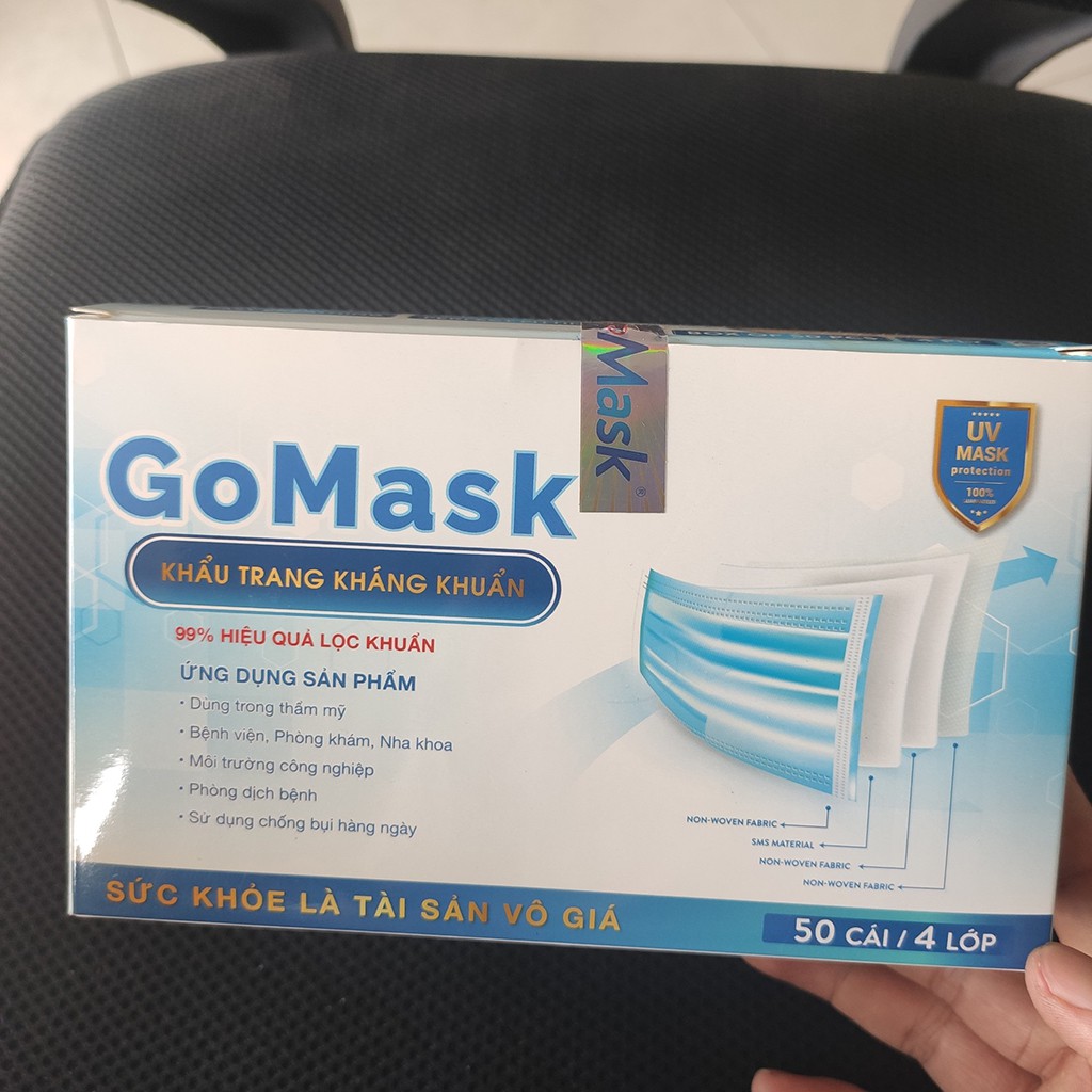 Khẩu trang y tế 4 lớp kháng khuẩn Gomask 1 hộp 50 cái call có giá sỉ