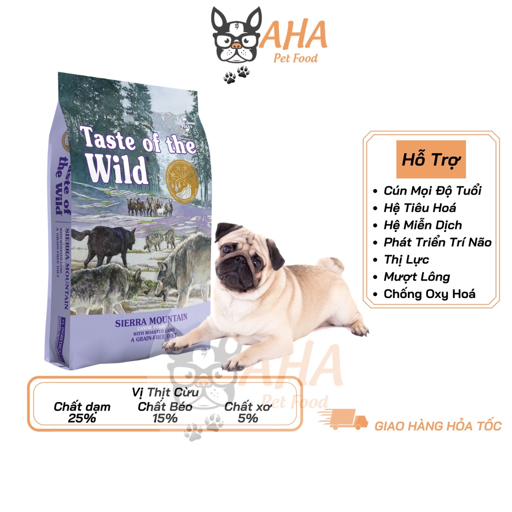 Thức Ăn Cho Chó Pug Taste Of The Wild Hỗ Trợ Da Lông Bao 2kg -  Sierra Mountain Thịt Cừu, Trái Cây Rau Củ Quả