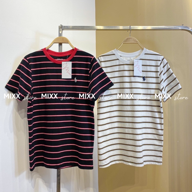 Áo Thun Nữ Sọc thêu polo chất dày dặn cotton mềm mịn phom suông rộng thoải mái