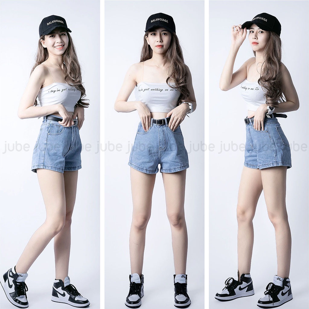 Quần Short Jean Nữ Lưng Cao JUBE Vol.20, Quần Đùi Bò Nữ Trơn Basic Vải Jean Cotton Không Co Giãn. BST Good Girl Gone Bad